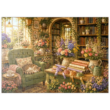 Darstellung des Puzzle Motivs puzzleplate Secret Flower Bookshop Corner 100 Puzzle