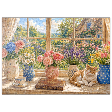 Darstellung des Puzzle Motivs puzzleplate Cottage Window Bouquet Garden Charm 500 Puzzle