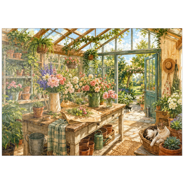 Darstellung des Puzzle Motivs puzzleplate Sunlit Greenhouse Garden Studio 1000 Puzzle
