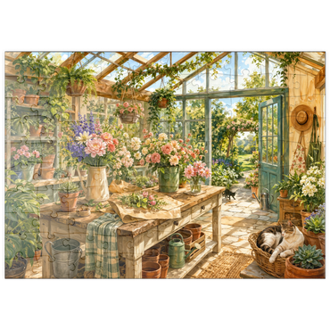 Darstellung des Puzzle Motivs puzzleplate Sunlit Greenhouse Garden Studio 100 Puzzle