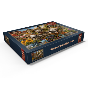 Darstellung des Puzzle Motivs Three Silly Donkeys Farm Charm 1000 Puzzle Schachtel Ansicht1