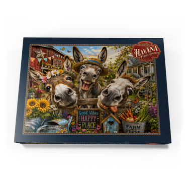 Darstellung des Puzzle Motivs Three Silly Donkeys Farm Charm 1000 Puzzle Schachtel Ansicht3
