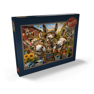 Darstellung des Puzzle Motivs Three Silly Donkeys Farm Charm 100 Puzzle Schachtel Ansicht2