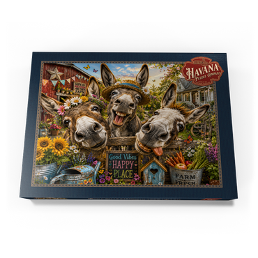 Darstellung des Puzzle Motivs Three Silly Donkeys Farm Charm 500 Puzzle Schachtel Ansicht3