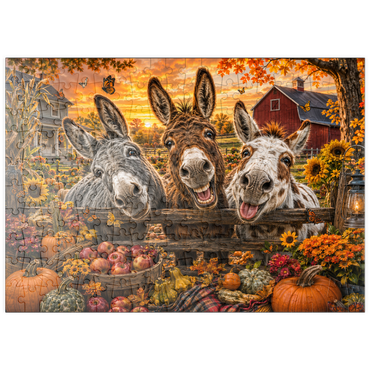 Darstellung des Puzzle Motivs puzzleplate Autumn Donkey Mischief 200 Puzzle