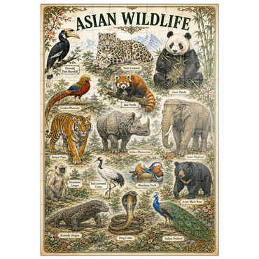 Darstellung des Puzzle Motivs puzzleplate Asian Wildlife Vintage Art Poster 100 Puzzle