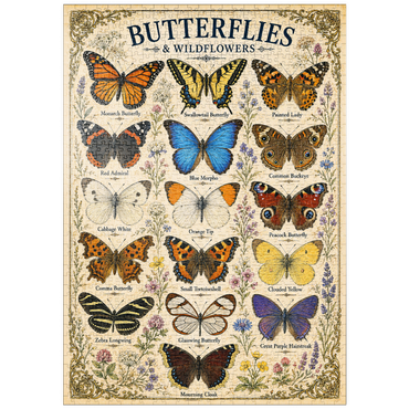 Darstellung des Puzzle Motivs puzzleplate Butterflies and Wildflowers Vintage Art Poster 1000 Puzzle
