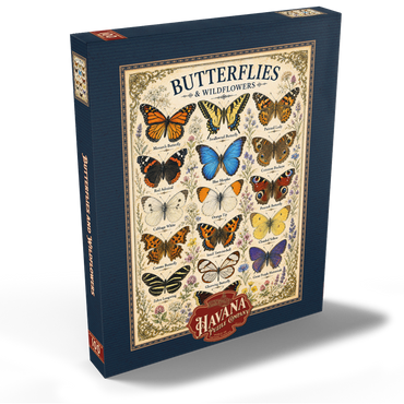 Darstellung des Puzzle Motivs Butterflies and Wildflowers Vintage Art Poster 100 Puzzle Schachtel Ansicht2