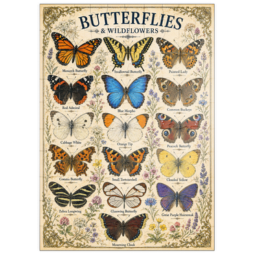 Darstellung des Puzzle Motivs puzzleplate Butterflies and Wildflowers Vintage Art Poster 100 Puzzle
