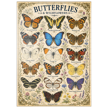 Darstellung des Puzzle Motivs puzzleplate Butterflies and Wildflowers Vintage Art Poster 200 Puzzle