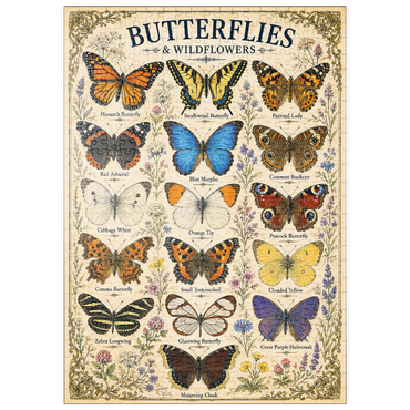 Darstellung des Puzzle Motivs puzzleplate Butterflies and Wildflowers Vintage Art Poster 500 Puzzle