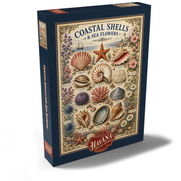 Darstellung des Puzzle Motivs Coastal Shells and Sea Flowers Vintage Art Poster 1000 Puzzle Schachtel Ansicht2