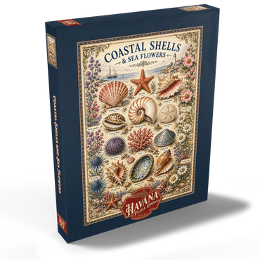 Darstellung des Puzzle Motivs Coastal Shells and Sea Flowers Vintage Art Poster 100 Puzzle Schachtel Ansicht2