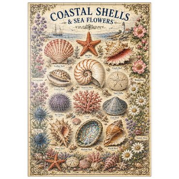 Darstellung des Puzzle Motivs puzzleplate Coastal Shells and Sea Flowers Vintage Art Poster 200 Puzzle