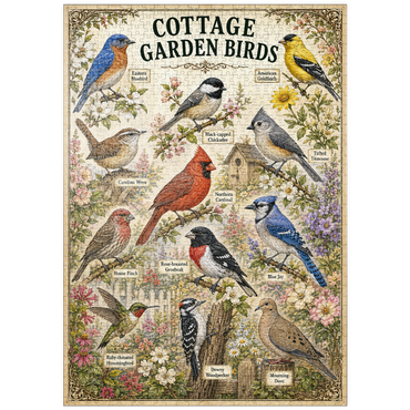 Darstellung des Puzzle Motivs puzzleplate Cottage Garden Birds Vintage Poster 1000 Puzzle