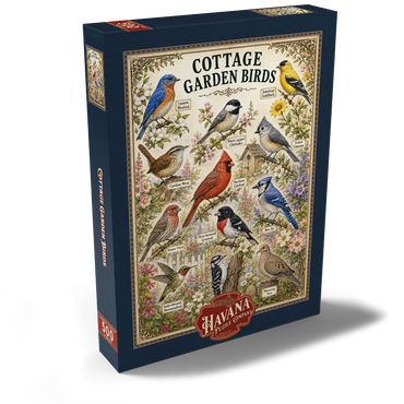 Darstellung des Puzzle Motivs Cottage Garden Birds Vintage Poster 500 Puzzle Schachtel Ansicht2