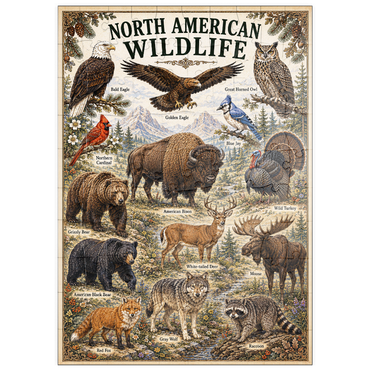 Darstellung des Puzzle Motivs puzzleplate North American Wildlife Vintage Poster 100 Puzzle