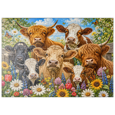 Darstellung des Puzzle Motivs puzzleplate Flower Crown Cows Farm Meadow 100 Puzzle