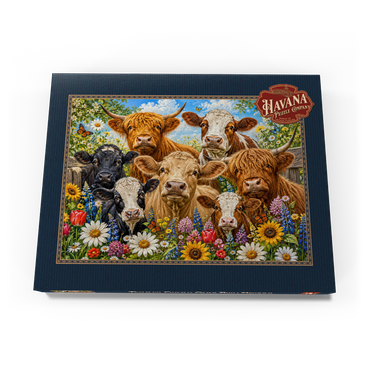 Darstellung des Puzzle Motivs Flower Crown Cows Farm Meadow 200 Puzzle Schachtel Ansicht3