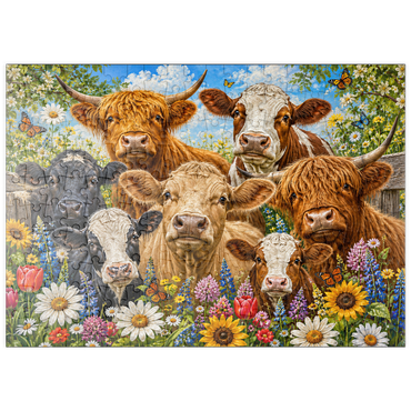 Darstellung des Puzzle Motivs puzzleplate Flower Crown Cows Farm Meadow 200 Puzzle