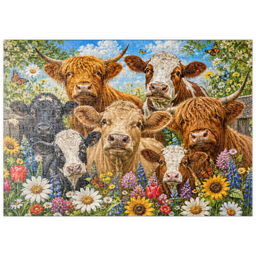 Darstellung des Puzzle Motivs puzzleplate Flower Crown Cows Farm Meadow 500 Puzzle