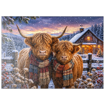 Darstellung des Puzzle Motivs puzzleplate Highland Cows Winter Scarves 200 Puzzle