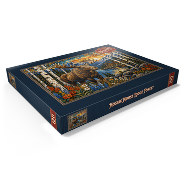 Darstellung des Puzzle Motivs Mosaic Moose Lodge Forest 100 Puzzle Schachtel Ansicht1