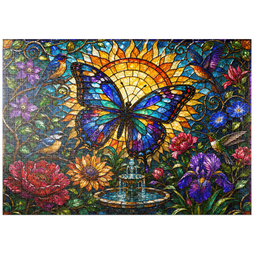 Darstellung des Puzzle Motivs puzzleplate Stained Glass Butterfly Sun Garden 1000 Puzzle