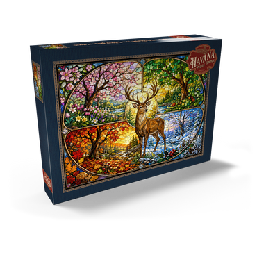 Darstellung des Puzzle Motivs Stained Glass Deer Four Seasons Grove 1000 Puzzle Schachtel Ansicht2