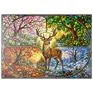 Darstellung des Puzzle Motivs puzzleplate Stained Glass Deer Four Seasons Grove 200 Puzzle