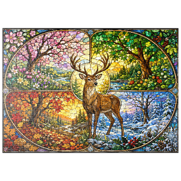 Darstellung des Puzzle Motivs puzzleplate Stained Glass Deer Four Seasons Grove 500 Puzzle