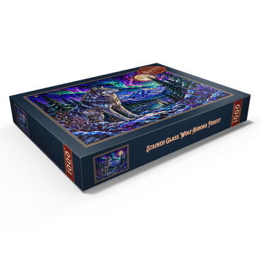 Darstellung des Puzzle Motivs Stained Glass Wolf Aurora Forest 1000 Puzzle Schachtel Ansicht1