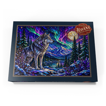 Darstellung des Puzzle Motivs Stained Glass Wolf Aurora Forest 1000 Puzzle Schachtel Ansicht3