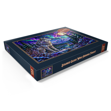 Darstellung des Puzzle Motivs Stained Glass Wolf Aurora Forest 100 Puzzle Schachtel Ansicht1