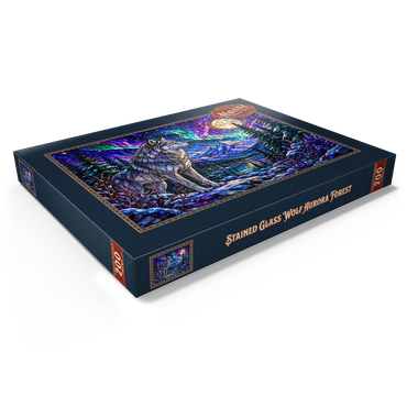 Darstellung des Puzzle Motivs Stained Glass Wolf Aurora Forest 200 Puzzle Schachtel Ansicht1
