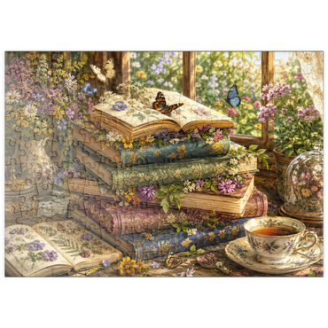 Darstellung des Puzzle Motivs puzzleplate Vintage Wildflower Book Stack 200 Puzzle