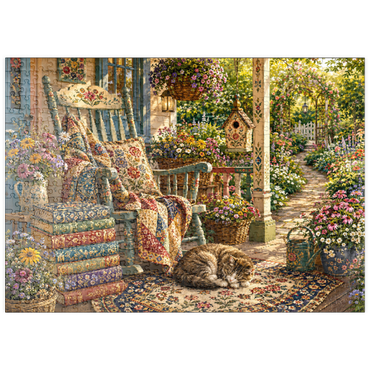 Darstellung des Puzzle Motivs puzzleplate Wildflower Cottage Book Porch 500 Puzzle