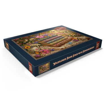Darstellung des Puzzle Motivs Wildflower Book Stack with Hummingbirds 100 Puzzle Schachtel Ansicht1