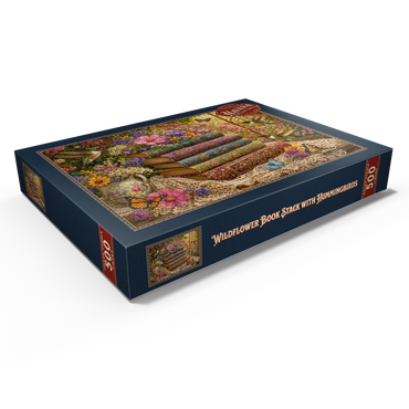 Darstellung des Puzzle Motivs Wildflower Book Stack with Hummingbirds 500 Puzzle Schachtel Ansicht1