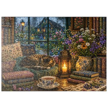 Darstellung des Puzzle Motivs puzzleplate Wildflower Book Nook Rainy Day 500 Puzzle