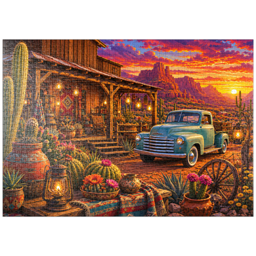 Darstellung des Puzzle Motivs puzzleplate Western Desert Trading Post Sunset 1000 Puzzle