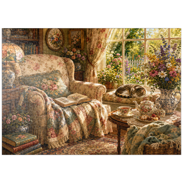 Darstellung des Puzzle Motivs puzzleplate Vintage Wildflower Reading Nook 1000 Puzzle