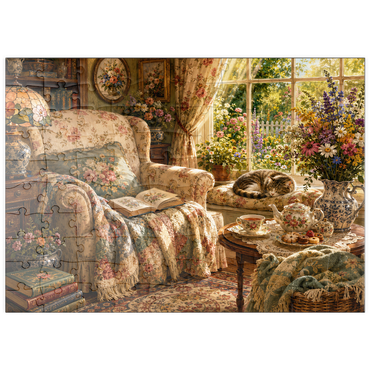 Darstellung des Puzzle Motivs puzzleplate Vintage Wildflower Reading Nook 100 Puzzle