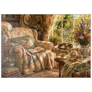 Darstellung des Puzzle Motivs puzzleplate Vintage Wildflower Reading Nook 500 Puzzle