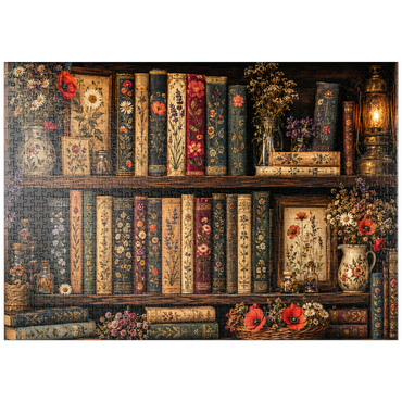 Darstellung des Puzzle Motivs puzzleplate Vintage Literary Wildflower Shelf 1000 Puzzle