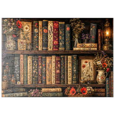 Darstellung des Puzzle Motivs puzzleplate Vintage Literary Wildflower Shelf 100 Puzzle