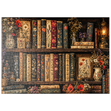 Darstellung des Puzzle Motivs puzzleplate Vintage Literary Wildflower Shelf 500 Puzzle