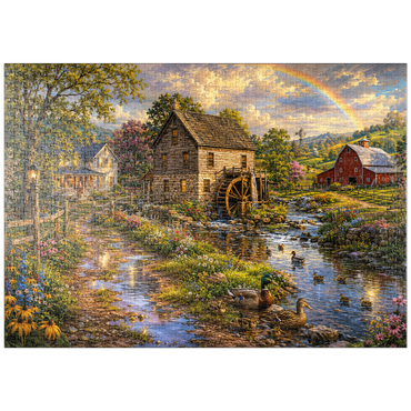 Darstellung des Puzzle Motivs puzzleplate Vintage Farmhouse Mill After the Rain 1000 Puzzle