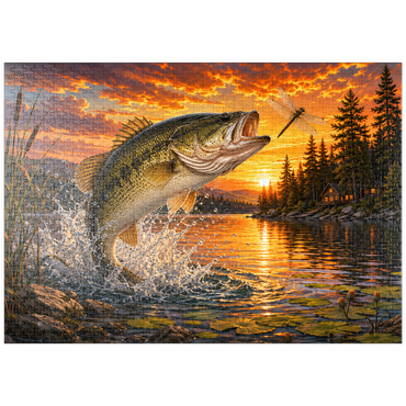 Darstellung des Puzzle Motivs puzzleplate Sunset Bass Fishing Splash 1000 Puzzle