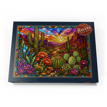 Darstellung des Puzzle Motivs Stained Glass Cactus Desert Bloom 500 Puzzle Schachtel Ansicht3